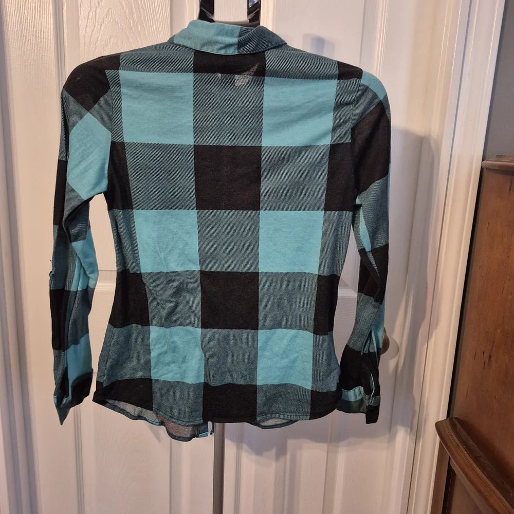 Rue21 Teal and Black Plaid Shirt Women's Medium - Picture 6 of 7